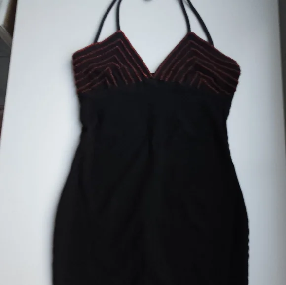 Hunza G Vintage Black With Crimson Beading Double Halter Strap Mini Dress - Picture 8 of 15
